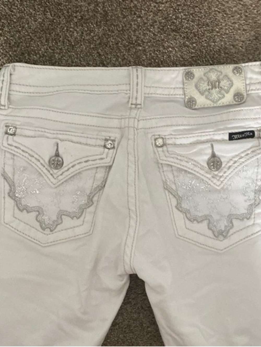 Miss Me White Jeans with Silver Embellished Back Pockets